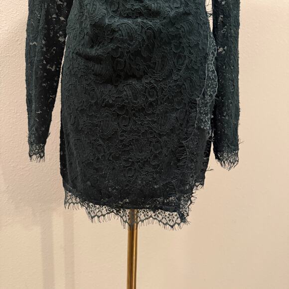 Free People Pearl Lace Mini Dress Forest Green XS Long Sleeve V Neck Holiday - Picture 6 of 10